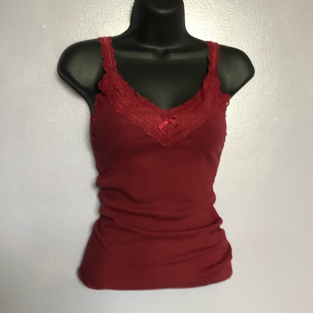Hollister red v neck with lace accents tank top size small